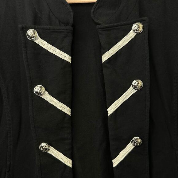 XL Tommy Hilfiger Black White Band Jacket Military Silver Button Statement Punk - Picture 3 of 9